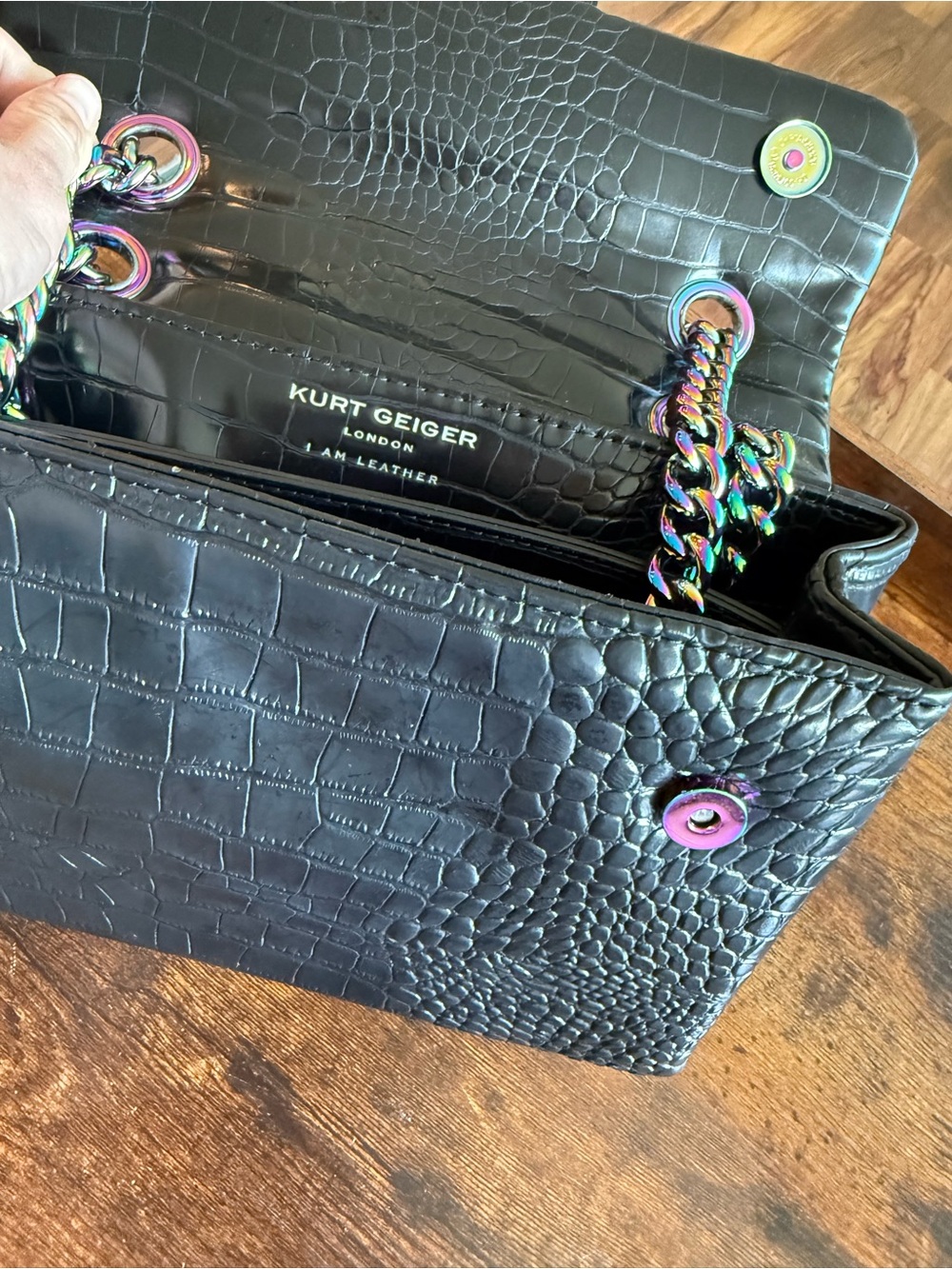 Authentic Kurt Geiger London bag in black crocodile embossed leather - Picture 5 of 8